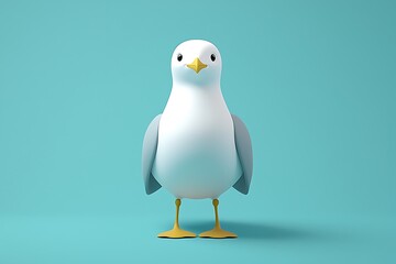 Adorable 3D Cartoon Seagull on Turquoise Background: A Delightful Digital Illustration