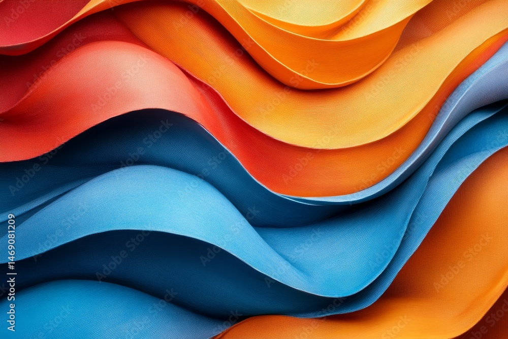 Poster abstract design of overlapping wavy layers in vibrant colors.