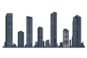 Silhouettes of modern structures forming a city skyline.