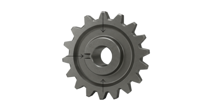 Isolated Gray Metal Gear with Arrows Indicating Rotation