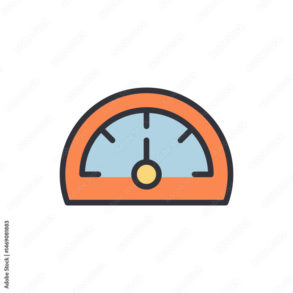 Poster stylized gauge design showcasing performance metrics on white background