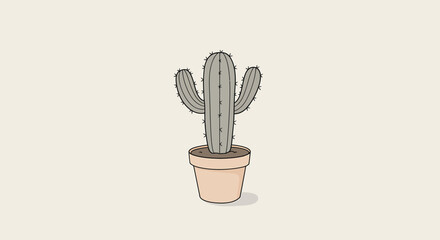 Simplified Cactus Outline in Pot
