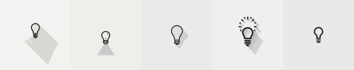 Flat Minimalist Light Bulb Icon Set with Long Shadow – Concept of Idea, Innovation, and Creativity for UI/UX Design