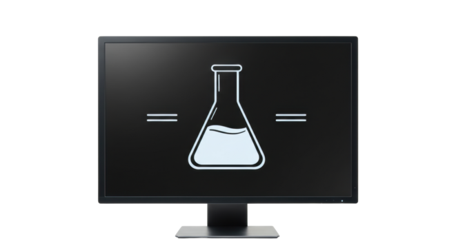 Isolated Monitor Screen Displaying Chemical Flask Icon