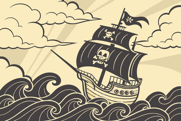 Fototapeta premium 30 pirate-ship-sailing-through-stormy-seas--skull-and (1)