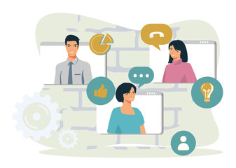 Online meeting with People and Communication Icons