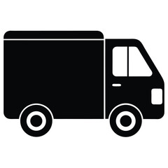 Black delivery truck illustration showcases simple side view design, presenting transportation and shipping logistics
