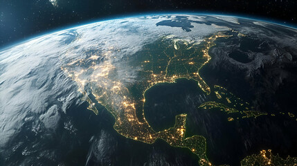 North American Continent at Night from Space
