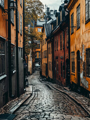 Obraz premium Cobblestone Street with Historic Buildings in Stockholm