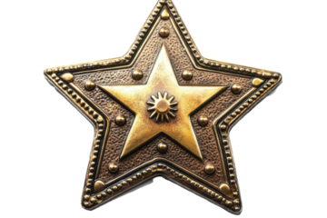 High quality sheriffs badge with five pointed star isolated in transparent png over white background