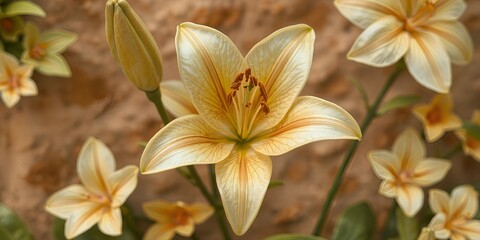 Obraz premium Stunning Close Up of Pale Yellow Lilies Blooming in Garden Beautiful Floral Background