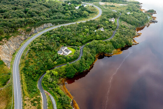 The new cycle path between Lettermacaward and glenties close by the old ferry pier at Gweebarra bay in County Donegal, Ireland