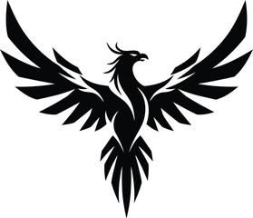 Minimalist Black and White Phoenix Vector