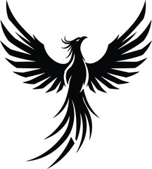 Minimalist Black and White Phoenix Vector