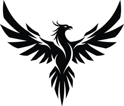 Minimalist Black and White Phoenix Vector