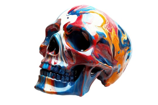 Skull artwork in bold graphic design isolated clearly in transparent png format over white background