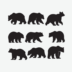 Explore a diverse collection of bear silhouettes in various poses, including standing, walking, and sitting. Perfect for wildlife, nature, and outdoor-themed designs.