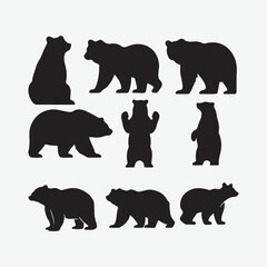 Explore a diverse collection of bear silhouettes in various poses, including standing, walking, and sitting. Perfect for wildlife, nature, and outdoor-themed designs.