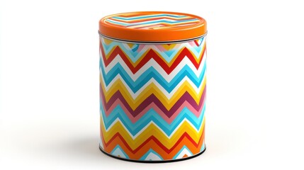 Colorful tin canister with zigzag pattern