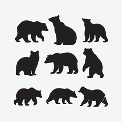 Explore a diverse collection of bear silhouettes in various poses, including standing, walking, and sitting. Perfect for wildlife, nature, and outdoor-themed designs.