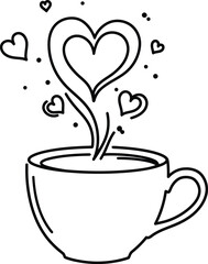 Monoline Coffee Cup with Swirling Steam Hearts