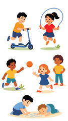 Children Playing Illustration – Fun and Active Kids Enjoying Outdoor Games, Childhood Joy, Friendship, and Happy Moments in a Playful Scene