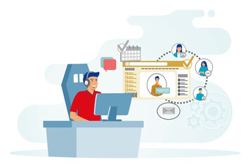 Customer Service concept. Professional  sitting at desk and working with computer.