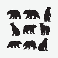 Explore a diverse collection of bear silhouettes in various poses, including standing, walking, and sitting. Perfect for wildlife, nature, and outdoor-themed designs.