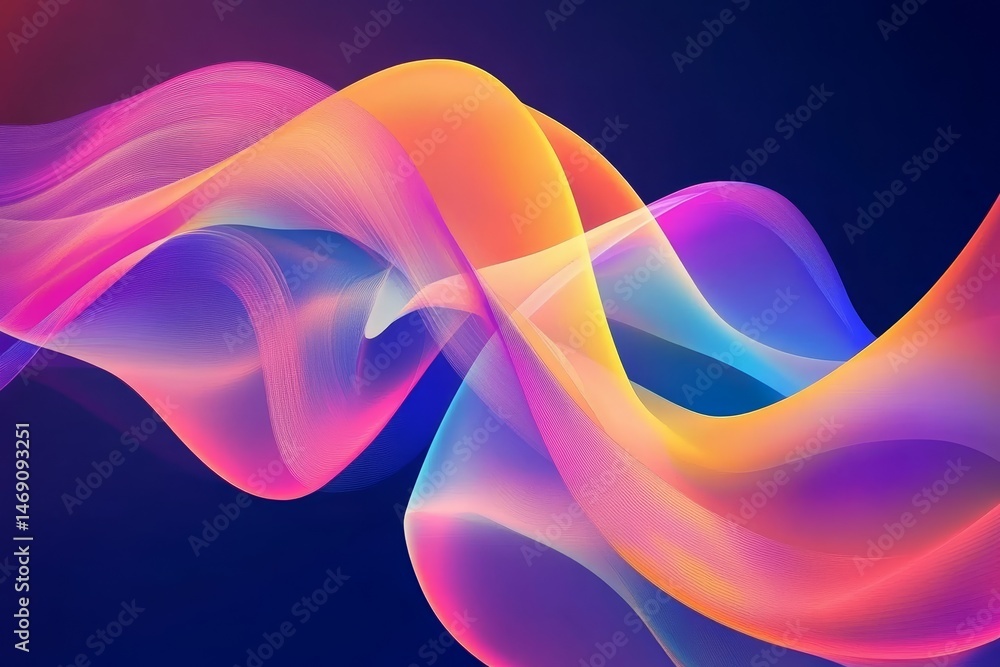 Poster dynamic abstract design with flowing ribbons of color.