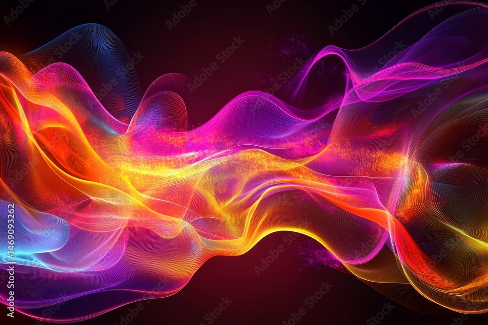 Poster dynamic swirling abstract design of colorful energy streams.