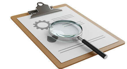 Isolated Magnifying Glass on Clipboard Examining Document