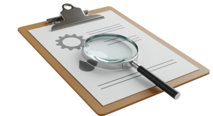 Isolated Magnifying Glass on Clipboard Examining Document