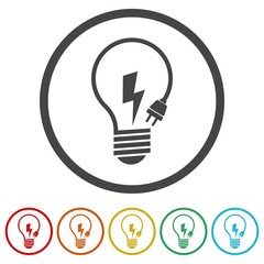 Light Bulb with lightning icon. Set icons in color circle buttons