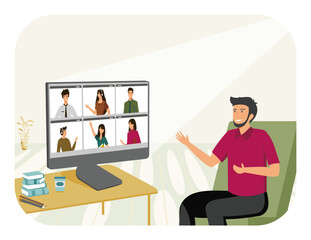 Virtual Team Meeting with People Interacting on a Video Conference Call.