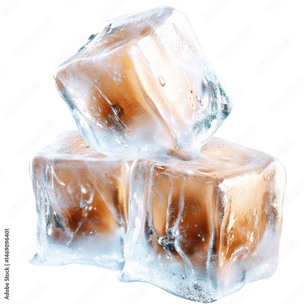 Poster crystal clear ice cubes placed beautifully on a striking black background showcasing their transpare