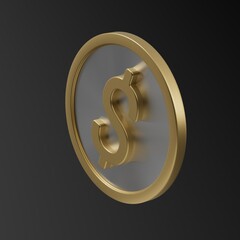 Dollar. Dollar money sign. Currency. Dollar gold coin. 3d illustration. Finance. Trend graphics