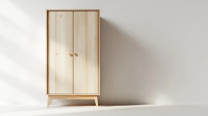 Light wooden wardrobe against a white wall