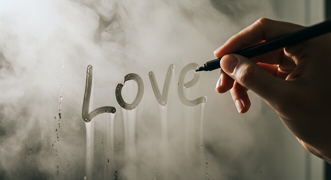 Love Written on Foggy Glass: A Tender Moment Captured