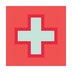 Fototapeta premium Simple flat illustration of a medical cross symbol on a red square background