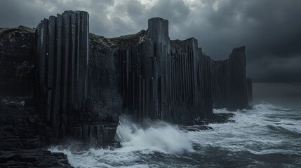Iceland Dramatic Coastline Basalt Columns Stormy Sea