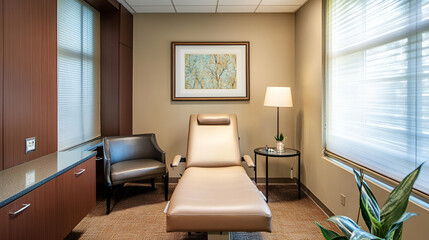 Serene Medical Exam Room Interior with Beige Recliner Chair