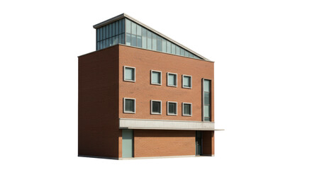 Isolated Modern Brick Building with Angled Glass Roof