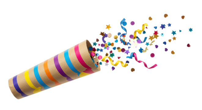 Isolated Exploding Party Popper with Confetti and Streamers