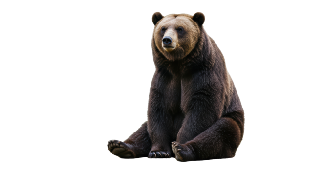 Isolated Majestic Brown Bear Sitting Alert