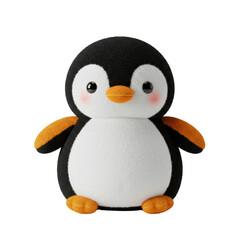 Fototapeta premium Adorable black and white penguin plush toy with orange beak and feet for children and collectors on transparent background