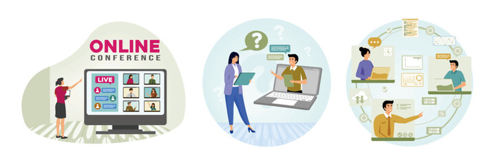 Online Conference Platform. Online job interview. Remote work and digital workplace