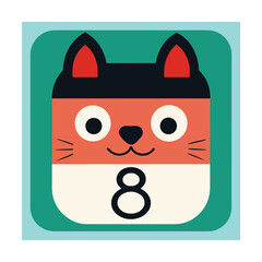 Playful cartoon cat face design with number eight on a modern illustration