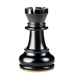 Black chess piece standing alone on a light surface representing strategy and intelligence in the classic game of chess isolated on transparent background..