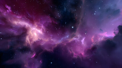 Naklejka premium Deep space scene with swirling purple and pink cosmic nebula
