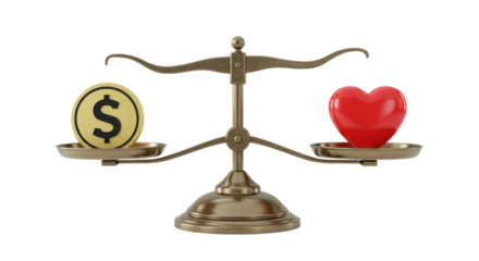 Isolated Scales Balancing Heart and Dollar Coin